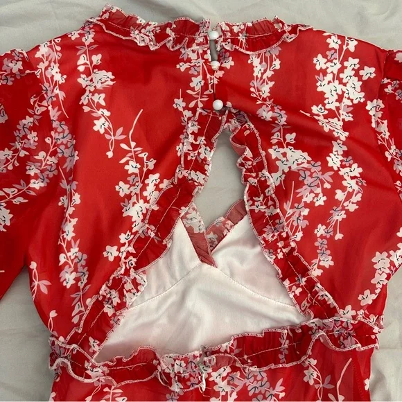 Long sleeve floral red dress - Picture 4 of 4